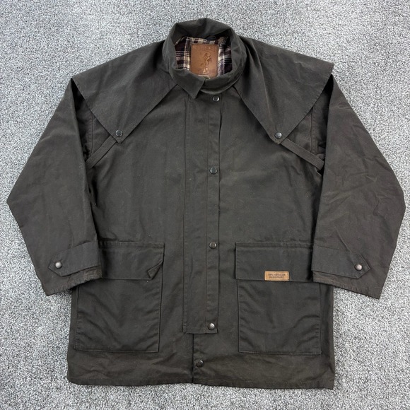 Stockrider Australian Outback Duster Jacket Mens Large Brown Oilskin Wax Canvas - Picture 1 of 7